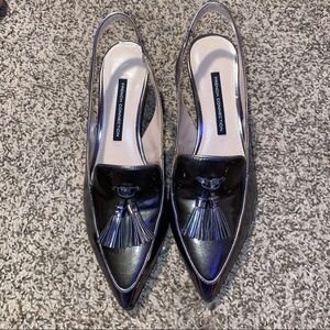 FRENCH CONNECTION SILVER TASSEL HEELS SIZE 9.5